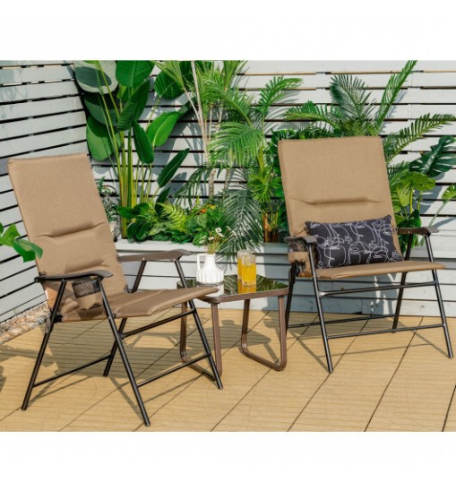 2 Pieces Patio Padded Folding Portable Chair Camping Dining Outdoor-Gray