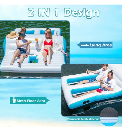 Floating 4 Person Inflatable Lounge Raft with 130W Electric Air-White