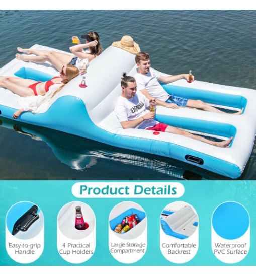 Floating 4 Person Inflatable Lounge Raft with 130W Electric Air-White