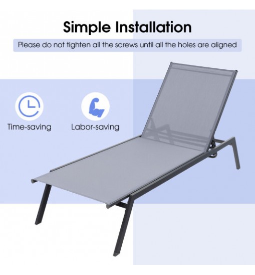 Outdoor Adjustable Chaise Lounge Chair with Lay Flat Position and Quick-Drying Fabric