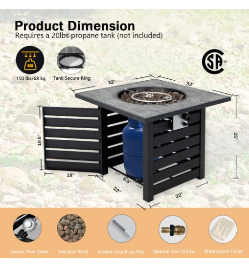 Square Propane Fire Pit Table with Lava Rocks and Rain Cover