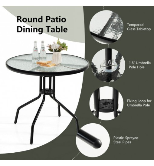 6 Pieces Patio Dining Set Folding Chairs Glass Table Tilt Umbrella for Garden-Gray