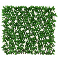 1 Piece Expandable Faux Ivy Privacy Screen Fence Panel Pack with Flower-White