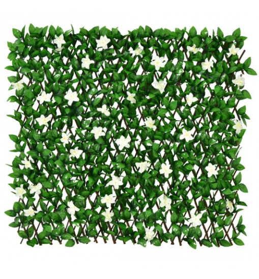 1 Piece Expandable Faux Ivy Privacy Screen Fence Panel Pack with Flower-White