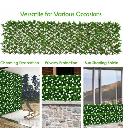 1 Piece Expandable Faux Ivy Privacy Screen Fence Panel Pack with Flower-White