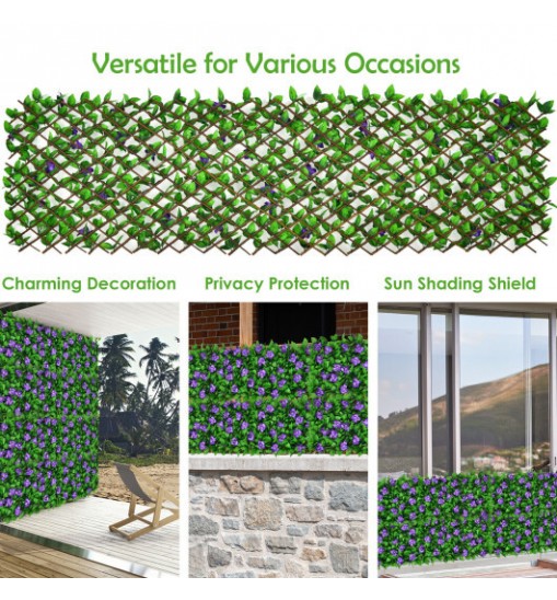 1 Piece Expandable Faux Ivy Privacy Screen Fence Panel Pack with Flower-White