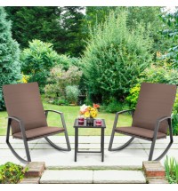 3 Pieces Patio Rattan Rocking Furniture Set-Brown