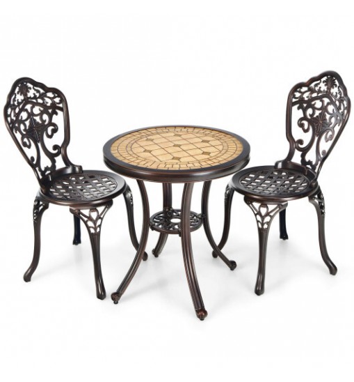 3-Piece All-Weather Cast Aluminum Patio Bistro Set-Copper