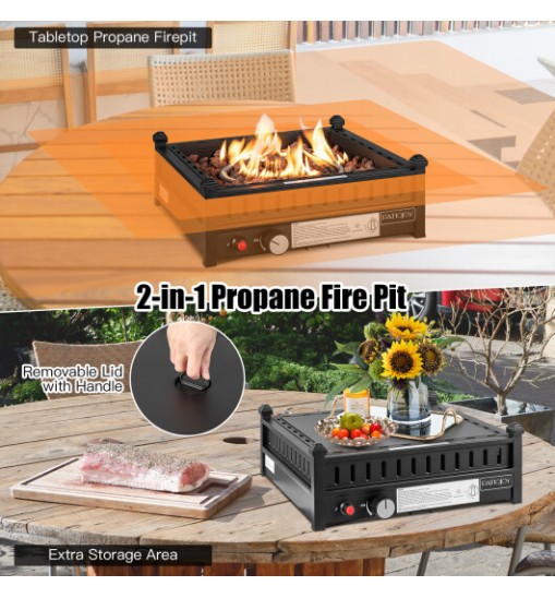 16.5 Inch Tabletop Propane Fire Pit with Simple Ignition System-Black