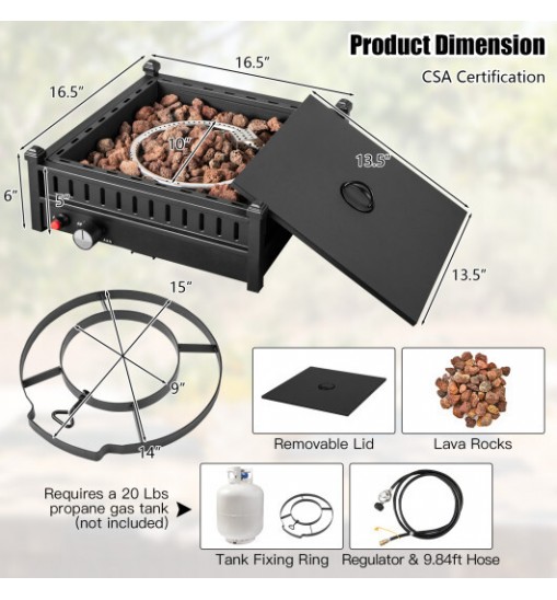 16.5 Inch Tabletop Propane Fire Pit with Simple Ignition System-Black