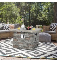 34.5 Inch Square Propane Gas Fire Pit Table with Lava Rock and PVC Cover-Gray