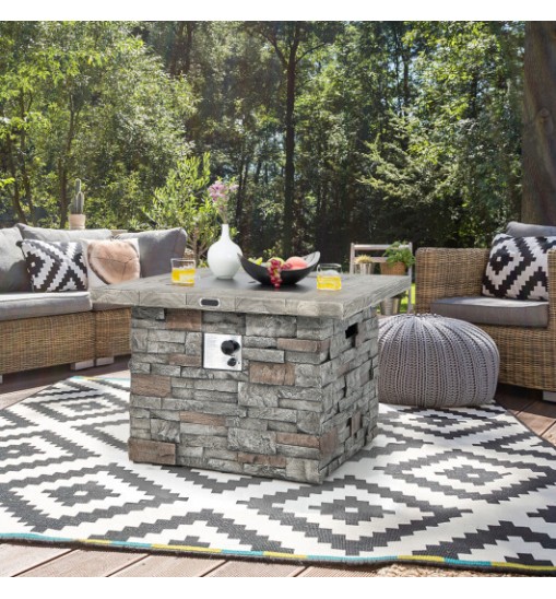 34.5 Inch Square Propane Gas Fire Pit Table with Lava Rock and PVC Cover-Gray