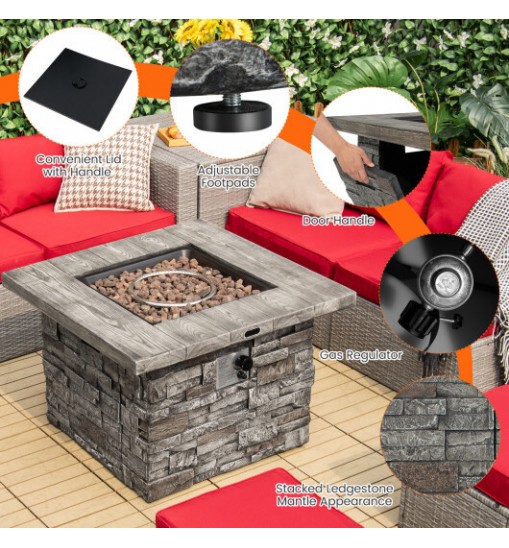 34.5 Inch Square Propane Gas Fire Pit Table with Lava Rock and PVC Cover-Gray