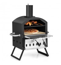 Outdoor Pizza Oven with Anti-scalding Handles and Foldable Legs-Black