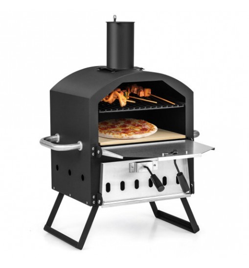 Outdoor Pizza Oven with Anti-scalding Handles and Foldable Legs-Black