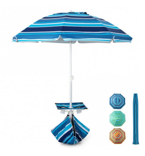 6.5 Feet Patio Beach Umbrella with Waterproof Polyester Fabric-Blue