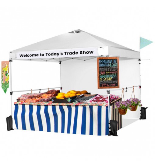 10 x 10 Feet Foldable Commercial Pop-up Canopy with Roller Bag and Banner Strip-White