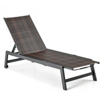 Patio PE Rattan Chaise Lounge with 5-Level Backrest and Wheels-Brown