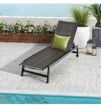 Patio PE Rattan Chaise Lounge with 5-Level Backrest and Wheels-Brown