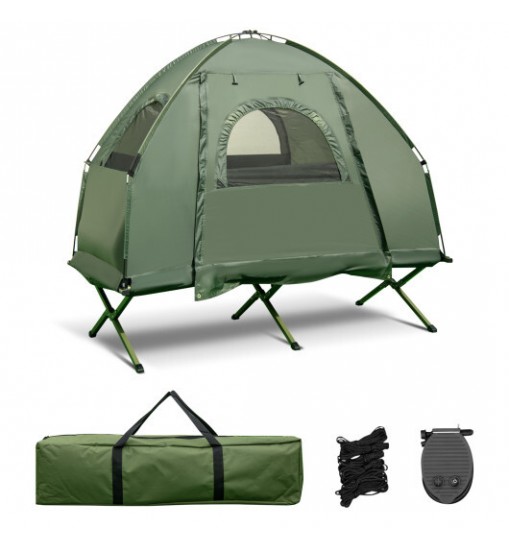 1-Person Folding Camping Tent with Sunshade and Air Mattress