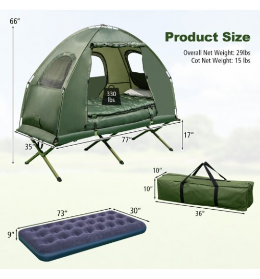 1-Person Folding Camping Tent with Sunshade and Air Mattress