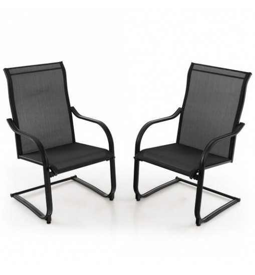 2 Pieces C-Spring Motion Patio Dining Chairs with Breathable Fabric-Brown