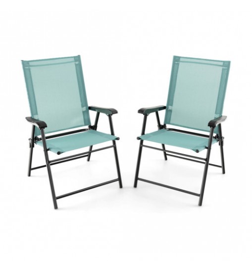 2 Set of Patio Dining Chair with Armrests and Metal Frame-Blue