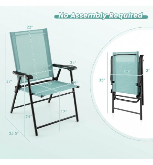 2 Set of Patio Dining Chair with Armrests and Metal Frame-Blue