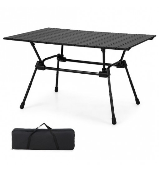 Folding Heavy-Duty Aluminum Camping Table with Carrying Bag-Black