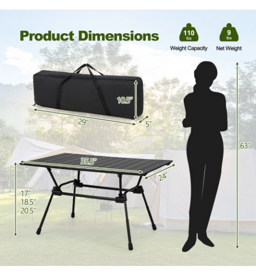 Folding Heavy-Duty Aluminum Camping Table with Carrying Bag-Black