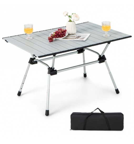 Folding Heavy-Duty Aluminum Camping Table with Carrying Bag-Black