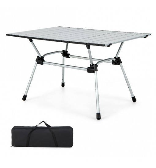 Folding Heavy-Duty Aluminum Camping Table with Carrying Bag-Black