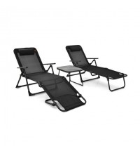 3 Pieces Patio Folding Chaise Lounge Set with PVC Tabletop-Black