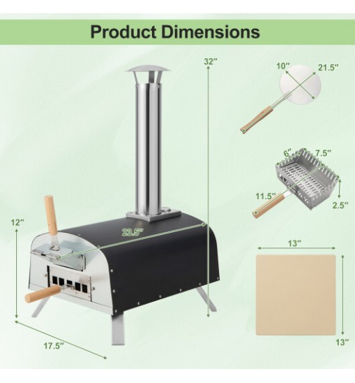 Portable Multi-Fuel Pizza Oven with Pizza Stone and Pizza Peel