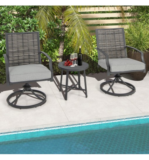 3 Piece Patio Swivel Chair Set with Soft Seat Cushions for Backyard