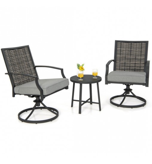 3 Piece Patio Swivel Chair Set with Soft Seat Cushions for Backyard