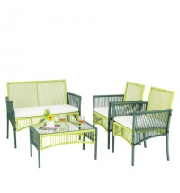 4 Piece Patio Round Wicker Conversation Set