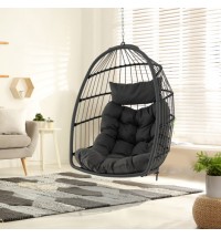 Hanging Egg Chair with Head Pillow and Large Seat Cushion-Gray