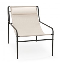 Patio Sling Lounge Chair with Removable Headrest Pillow and Metal Frame-Beige