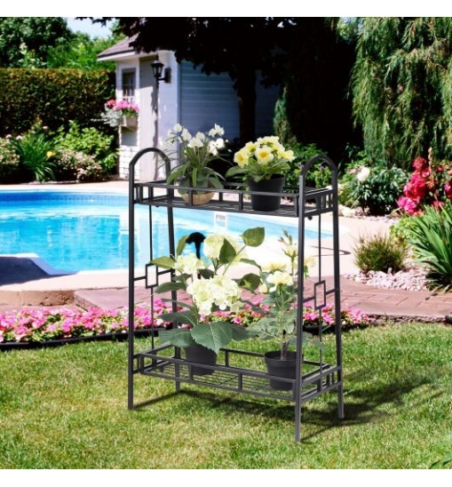 2-Tier Heavy Duty Metal Flower Plant Stand