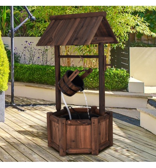 Garden Rustic Wishing Well Wooden Water Fountain with Pump