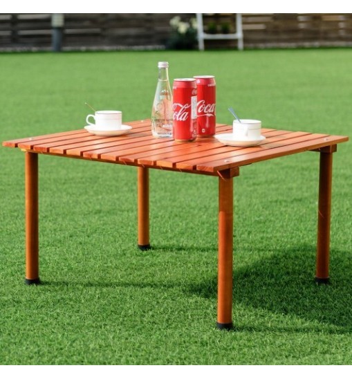 Folding Wooden Camping Roll Up Table with Carrying Bag for Picnics and Beach