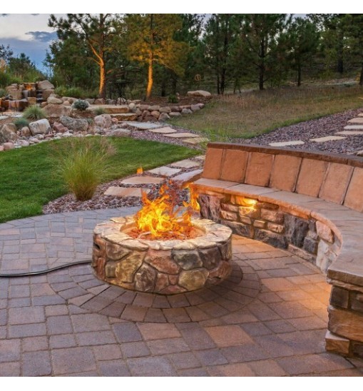 28 Inch Propane Gas Fire Pit with Lava Rocks and Protective Cover