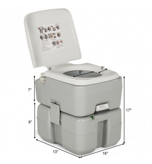 5.3 Gallon Portable Travel Toilet with Piston Pump Flush