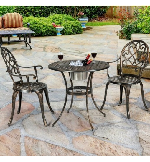 3 Pieces Outdoor Set Patio Bistro with Attached Removable Ice Bucket