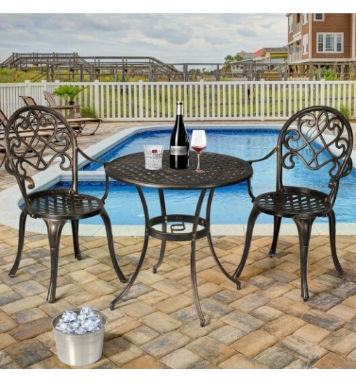 3 Pieces Outdoor Set Patio Bistro with Attached Removable Ice Bucket