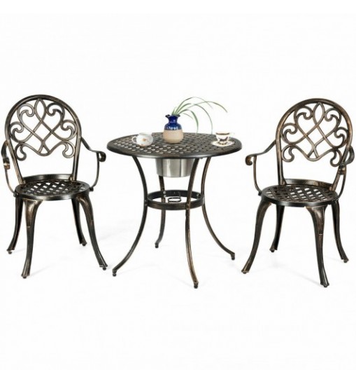 3 Pieces Outdoor Set Patio Bistro with Attached Removable Ice Bucket