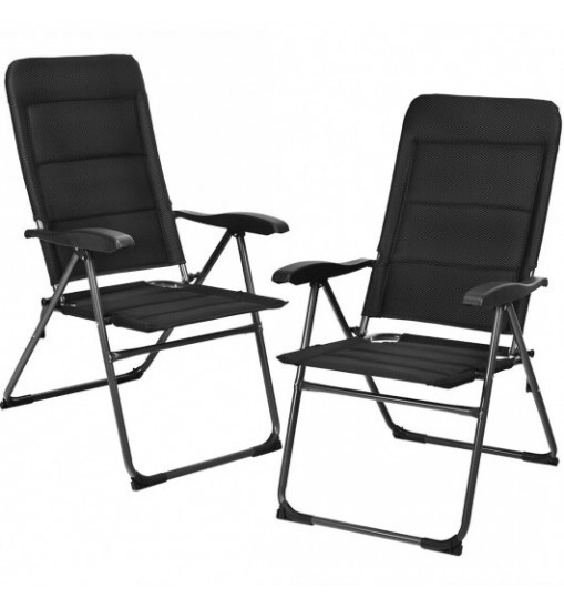 2 Pieces Outdoor Folding Patio Chairs with Adjustable Backrests for Bistro and Backyard-Black