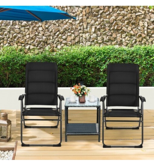 2 Pieces Outdoor Folding Patio Chairs with Adjustable Backrests for Bistro and Backyard-Black