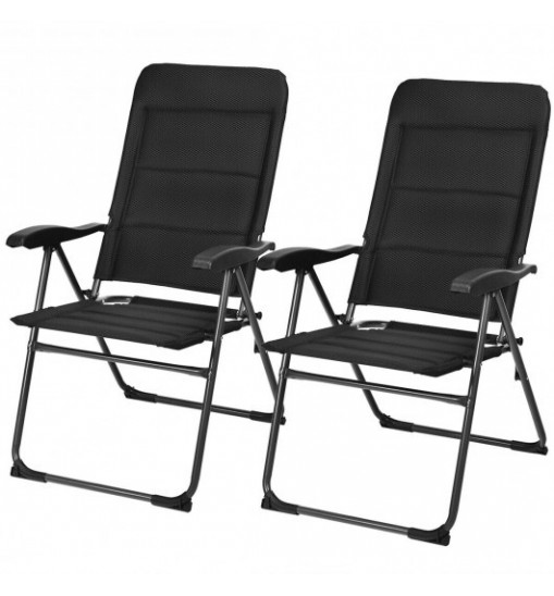 2 Pieces Outdoor Folding Patio Chairs with Adjustable Backrests for Bistro and Backyard-Black